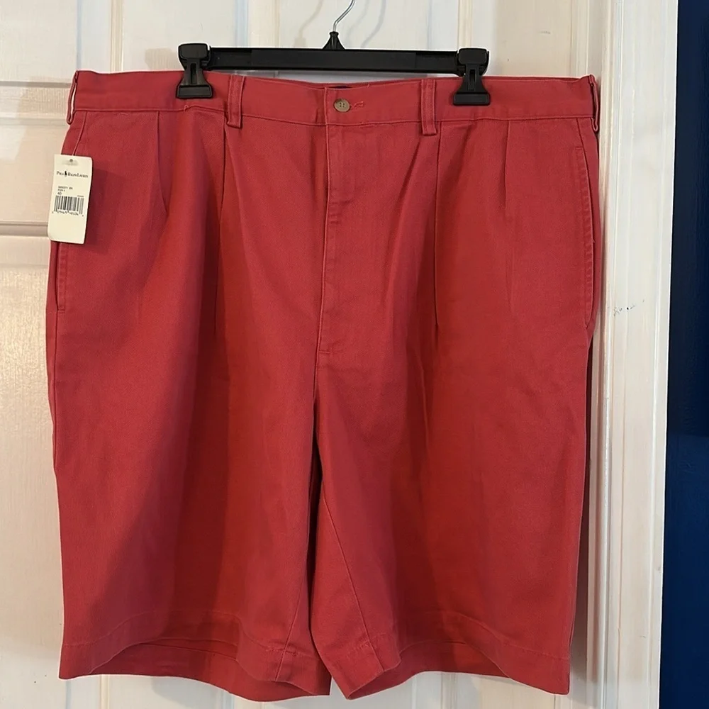 NWT Men’s Polo by Ralph Lauren Tyler Pleated Red Chino Cotton Shorts Size 40